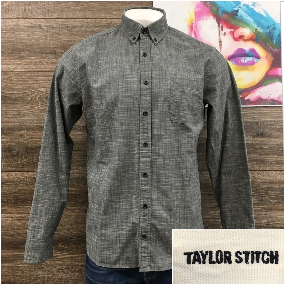 Taylor Stitch Mens Grey Organic Cotton Crosshatch Button Down Shirt Size 44